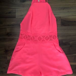 HYFVE Neon Pink Romper - crochet detail